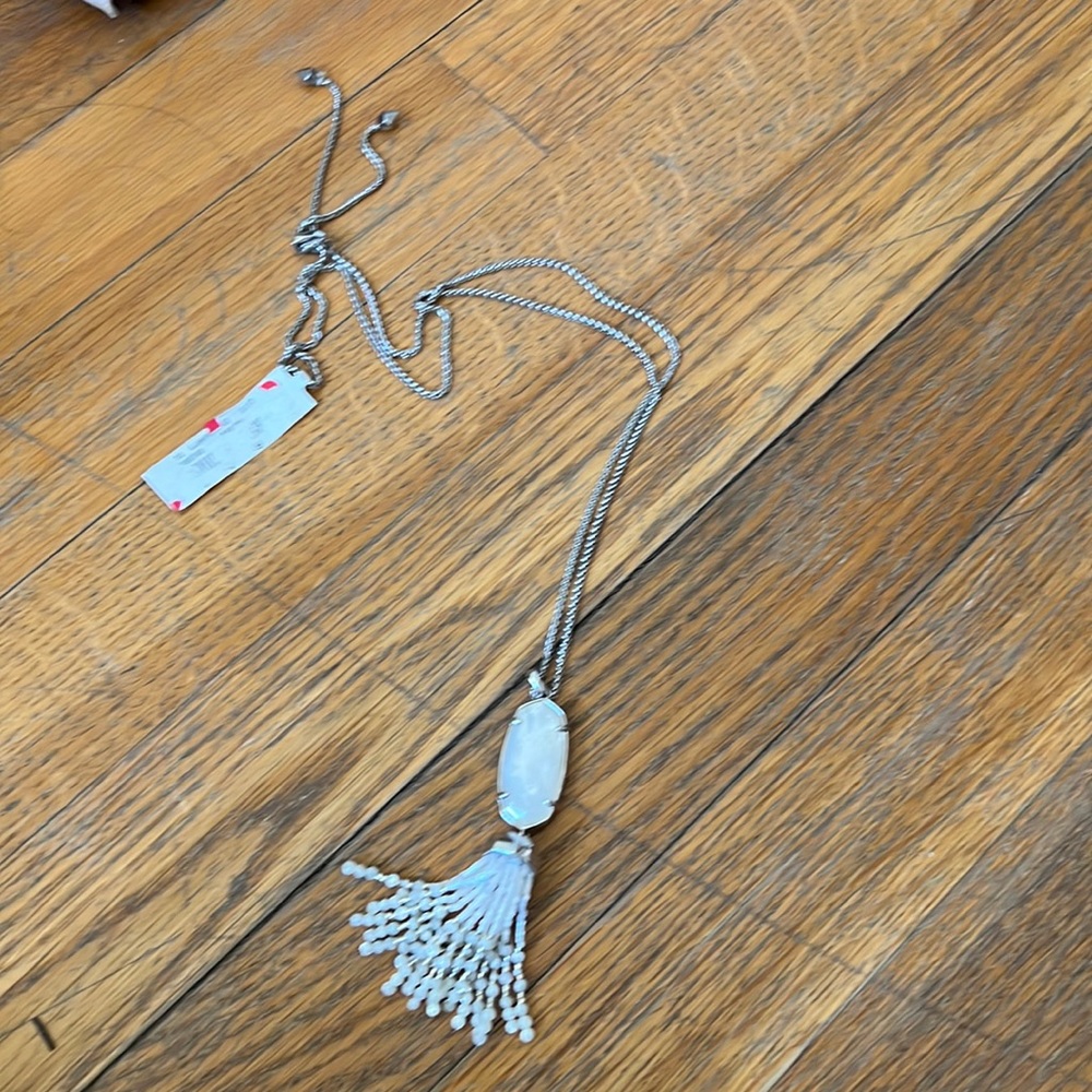 NWT Kendra Scott white and silver long necklace adjustable length